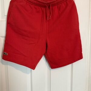 Lacoste Men's Bright Red Cotton Drawstring Athletic Shorts